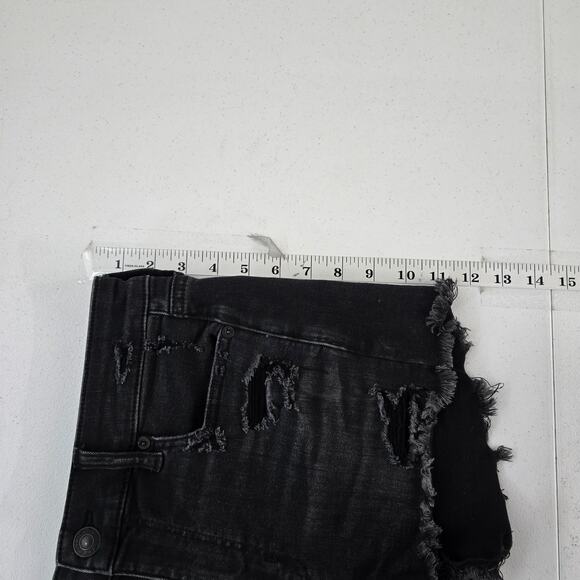 American Eagle Hi-Rise Shortie Women's 8 Black Distressed Denim Jean Shorts 6245 - Picture 4 of 11